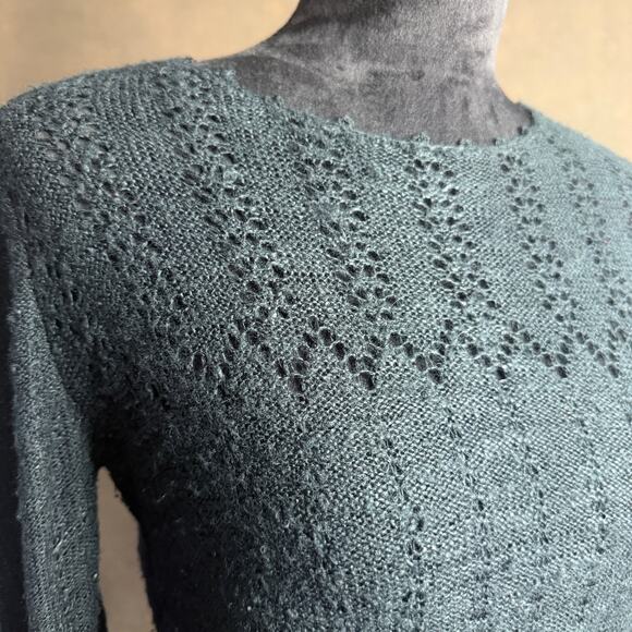 Vintage The Limited Black Lace-Knit Sweater Crewneck Size M Acrylic / Nylon - Picture 3 of 10